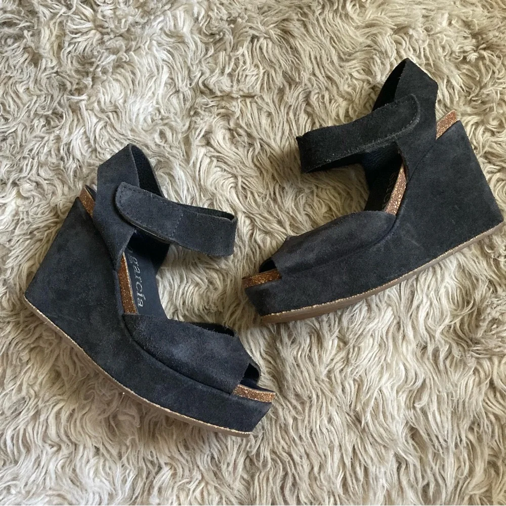 Pedro Garcia dark gray suede leather wedge platform sandals 36 US 6